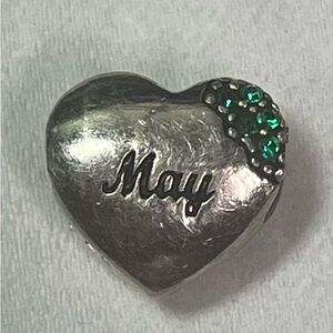 Silver Heart “May” Birth month Charm and Green birthstone Accents